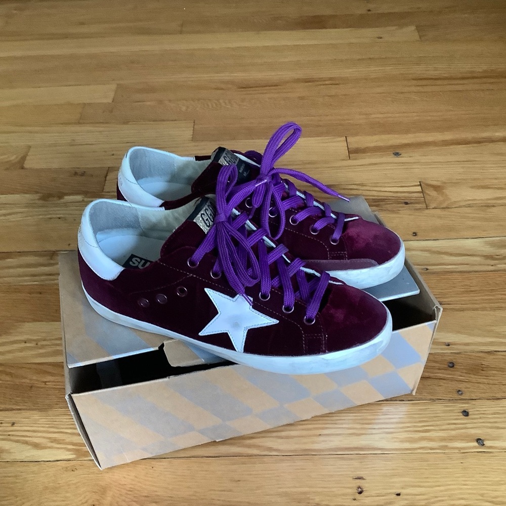GOLDEN GOOSE SUPER STAR SNEAKER IN BORDEAUX VELVET SZ 38